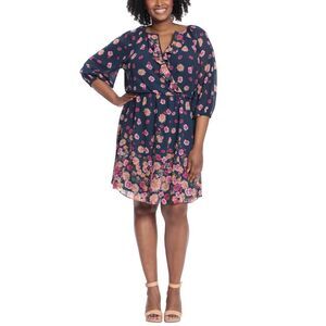 London Times Plus Womens Chiffon Floral Fit & Flare Dress Size 16W